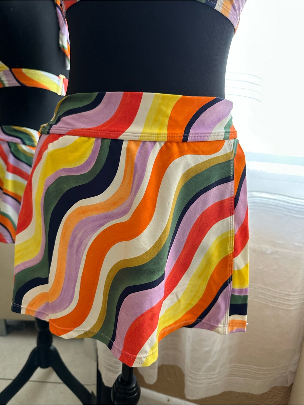 Anne cole 3 piece swimsuit set Raibow wave print -Bikini top swim skirt zip L/XL - Picture 13 of 16